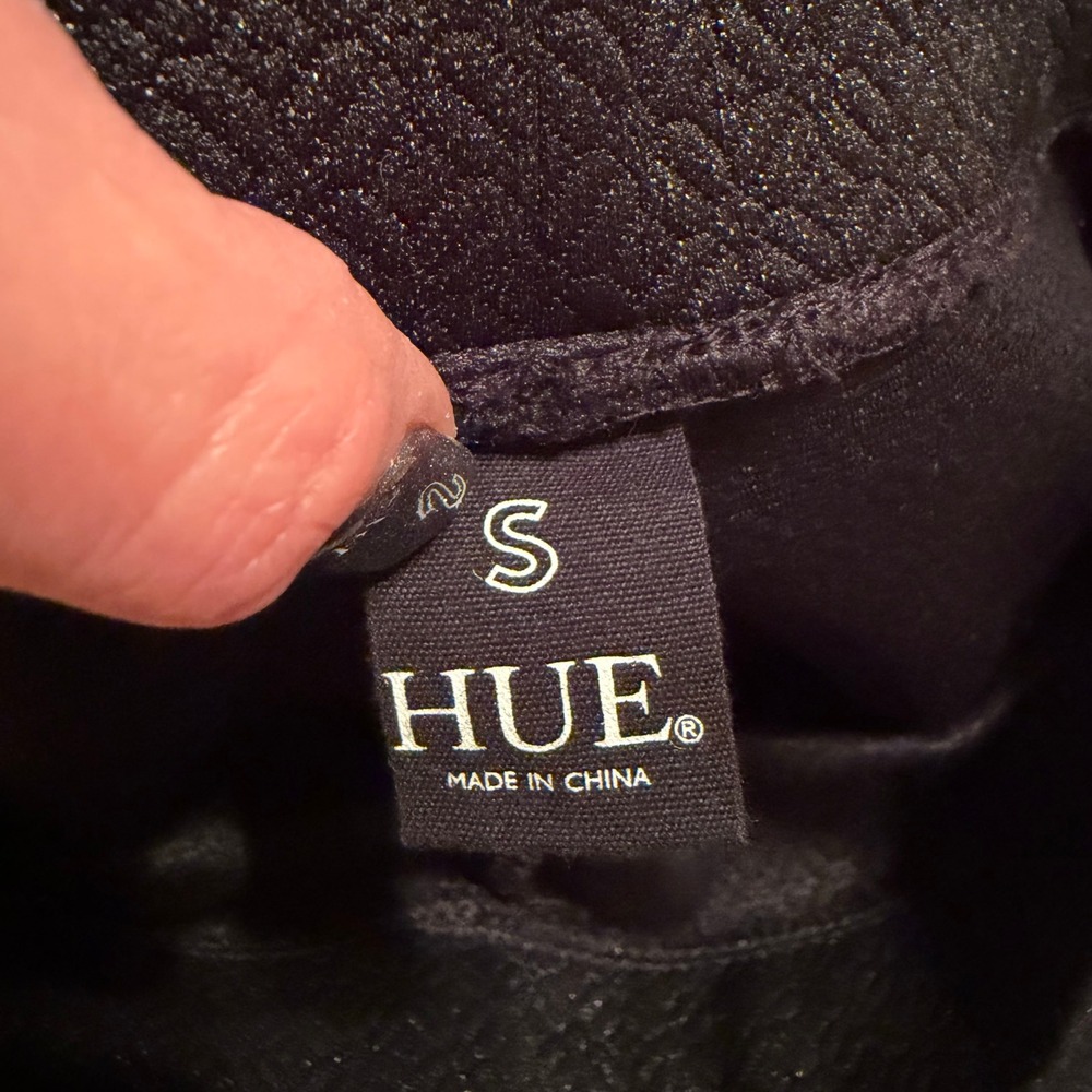 HUE Black Textured Geometric Print Slim Leg Pull On Pants Womens Size S